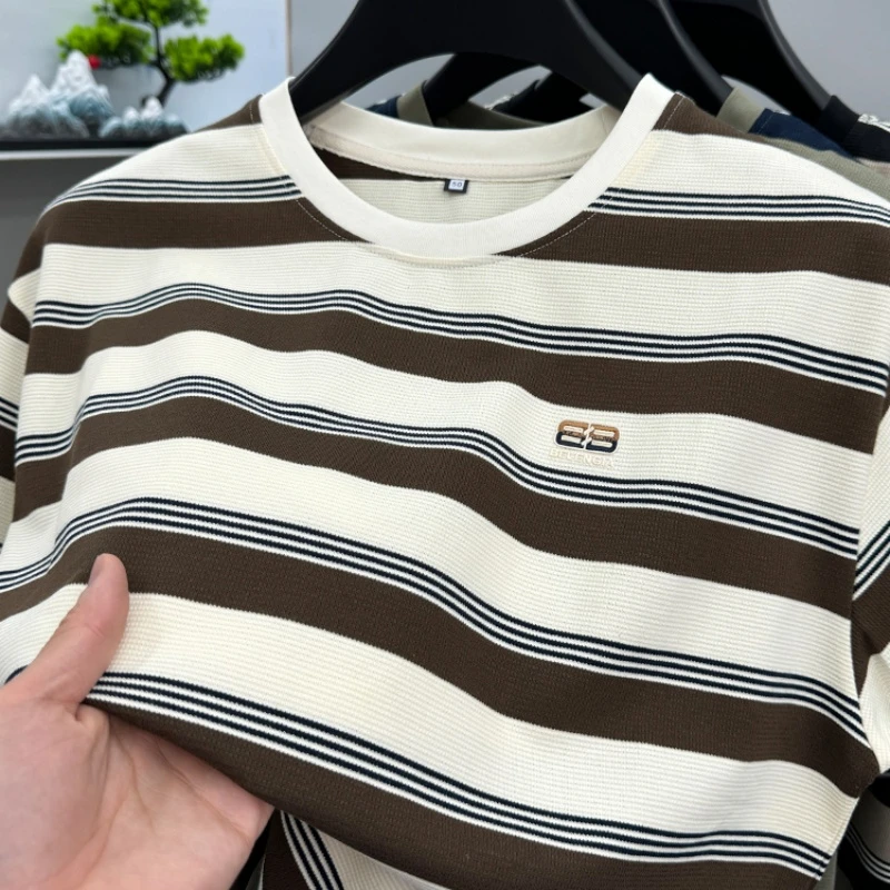 CATIA SELI条纹短袖t恤男士圆领夏装上衣宽松休闲丝光棉半袖潮流