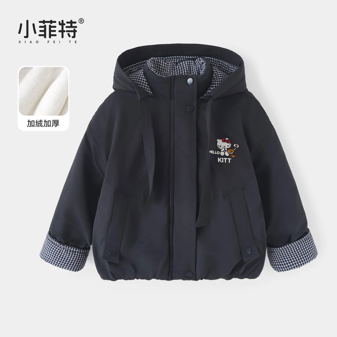 小菲特女童冬加厚连帽外套中大童保暖上衣儿童休闲棉服BGDY57199