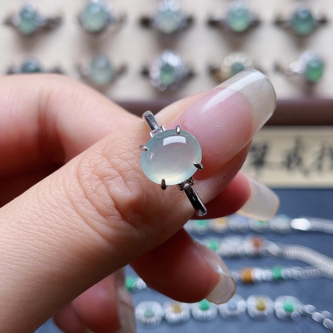 翡翠戒指银S925镶嵌戒指