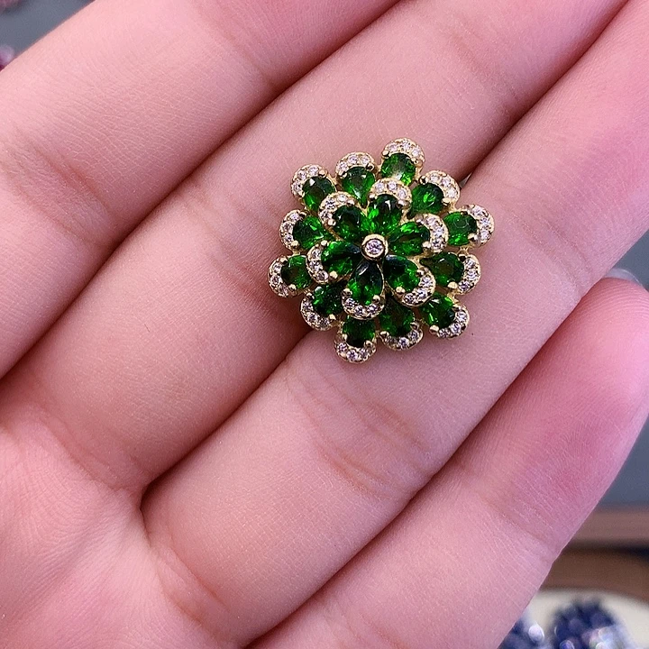 透辉石银S925镶嵌戒指