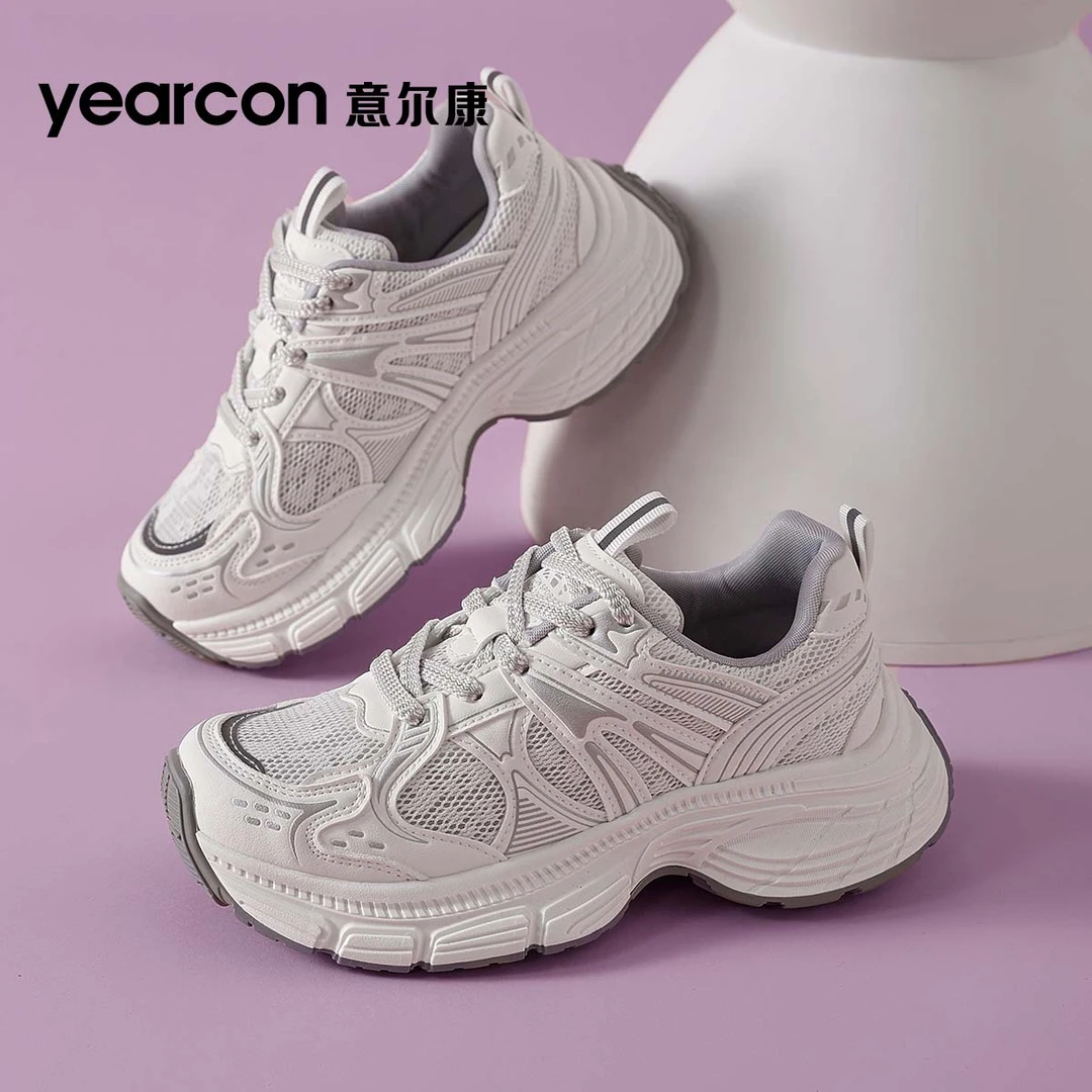 意尔康老爹鞋女2025新款夏季透气网面厚底增高百搭女士休闲运动鞋