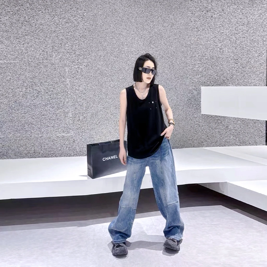 678阔腿香蕉裤女2025水洗抓纹复古休闲宽松设计感潮流廓形牛仔裤