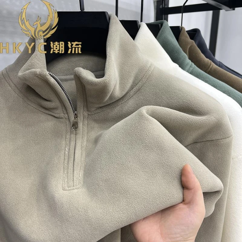 HKYC2025加厚冬季男子半拉炼高领毛衣天保暖夹克双面运动男士