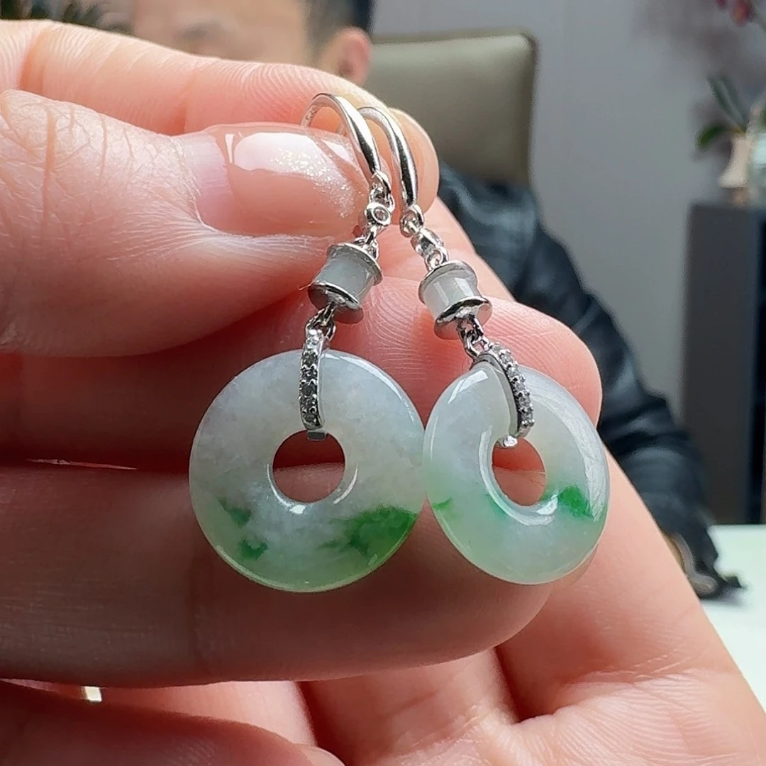 翡翠耳饰银S925镶嵌天然