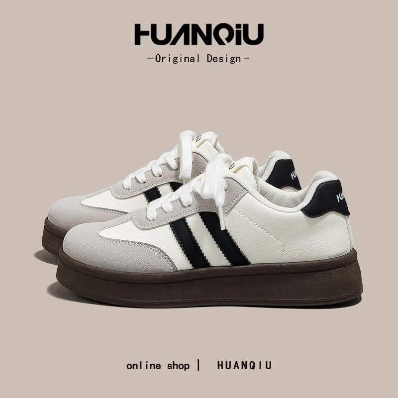 环球经典黑白双杠轻奢德训鞋女款2025新款学生时尚休闲板鞋HC2716