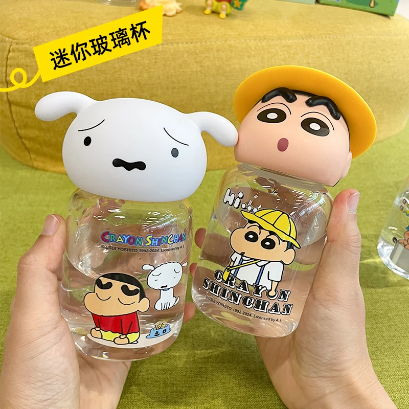 蜡笔小新迷你玻璃杯高颜值女新款杯子耐高温可爱小巧水杯随身便携