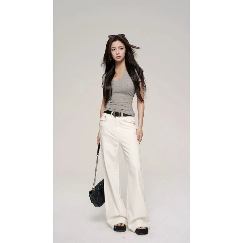 210高克重T恤纯欲性感V领上衣女修身甜辣妹小众短款XHTX070