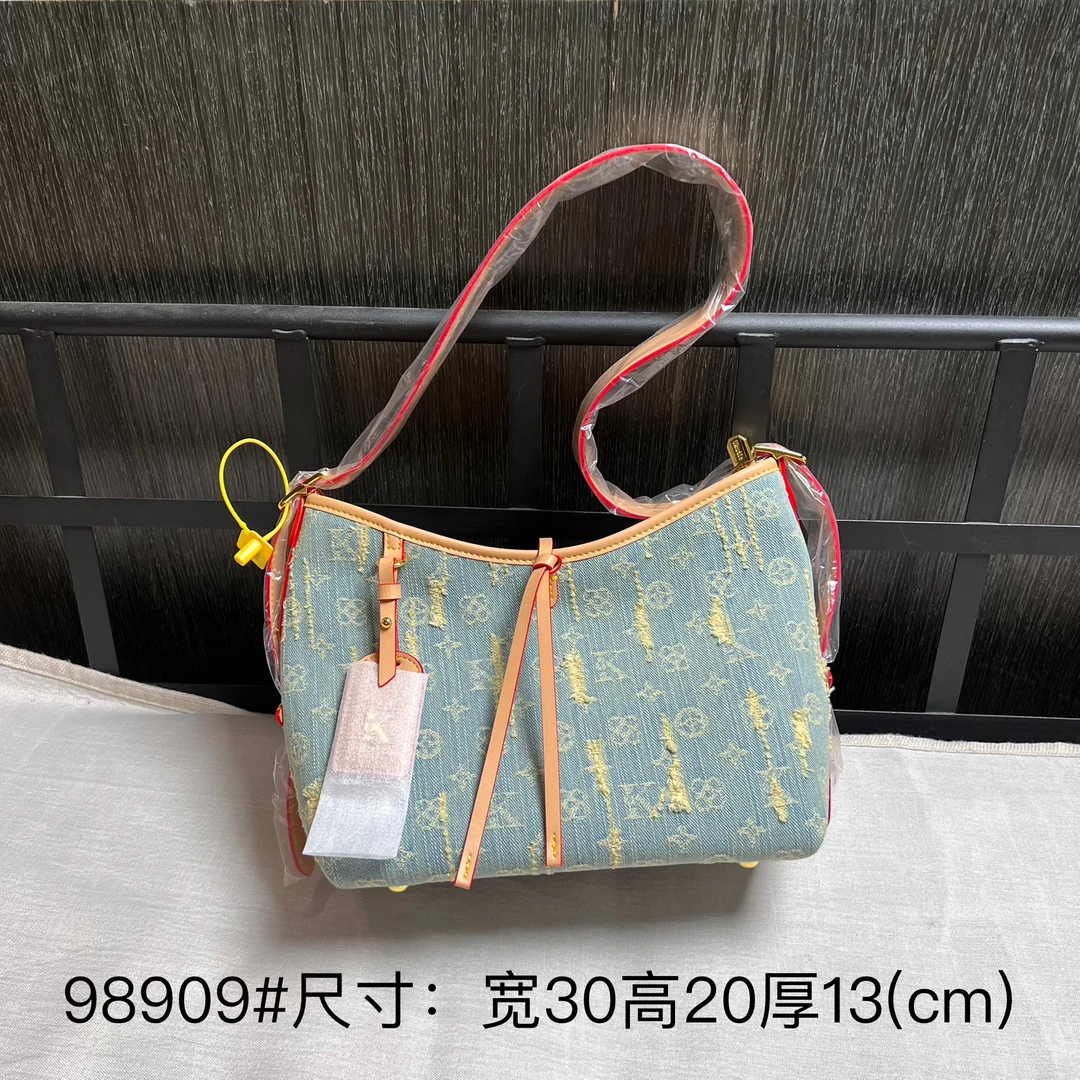 印花腋下女士单肩包斜挎式学院风单肩卡位耐刮碎花洗水牛仔布包