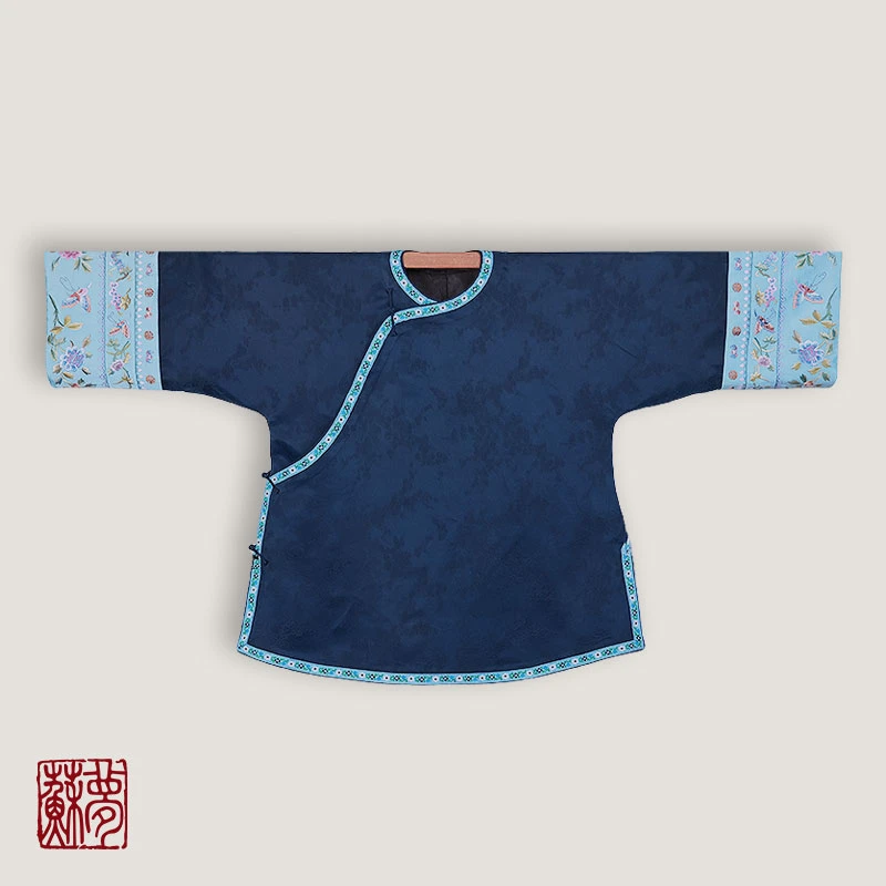 蘇夢【蓝梦华章】香云纱长款手绣袖圆领斜襟半大褂中式01031491