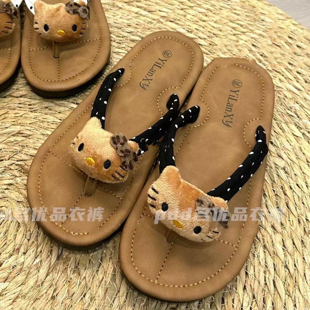 可爱kt卡通平底人字拖女夏季外穿网红夹脚超软百搭鞋子凉拖鞋小熊