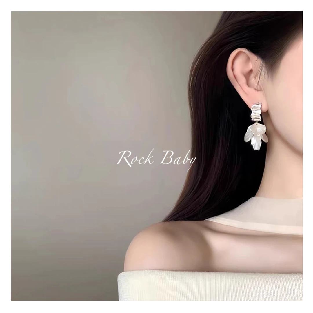 铜合金锆石耳饰 法式高级感超仙花朵流苏耳环