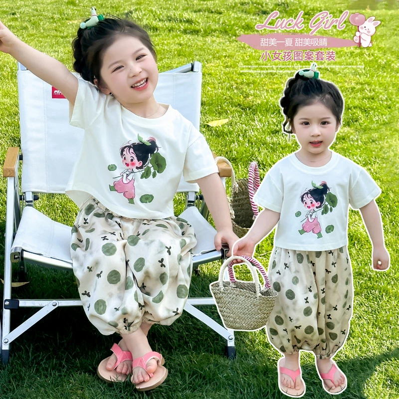 女童卡通夏装套装2025新款儿童洋气时髦女宝宝夏季韩版休闲两件套