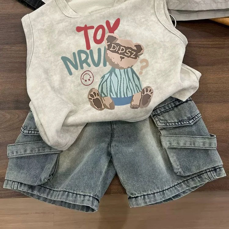 痞帅儿童夏季薄款上衣男童夏季背心T恤中大童宝宝洋气爆款无袖衫