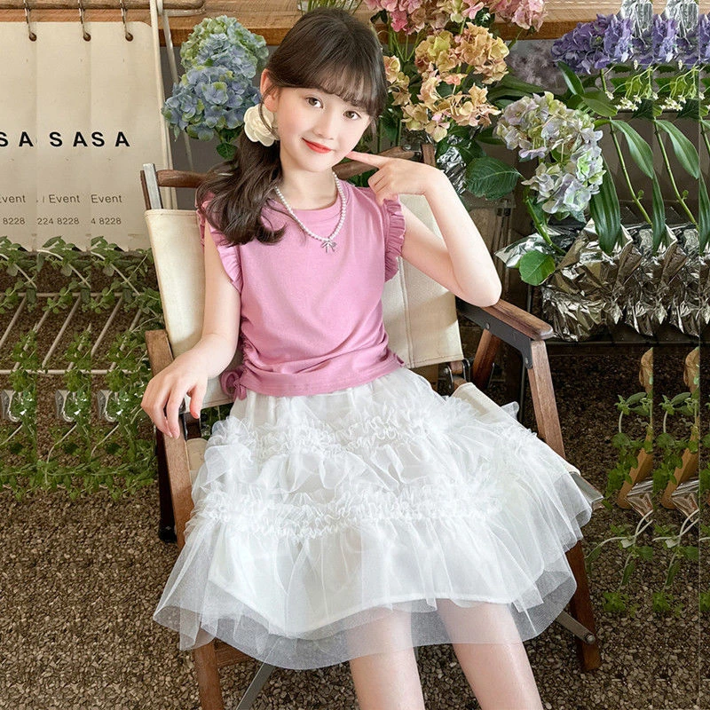 女童连衣裙夏季2024新款洋气儿童夏装公主蛋糕裙女孩大童套装裙子