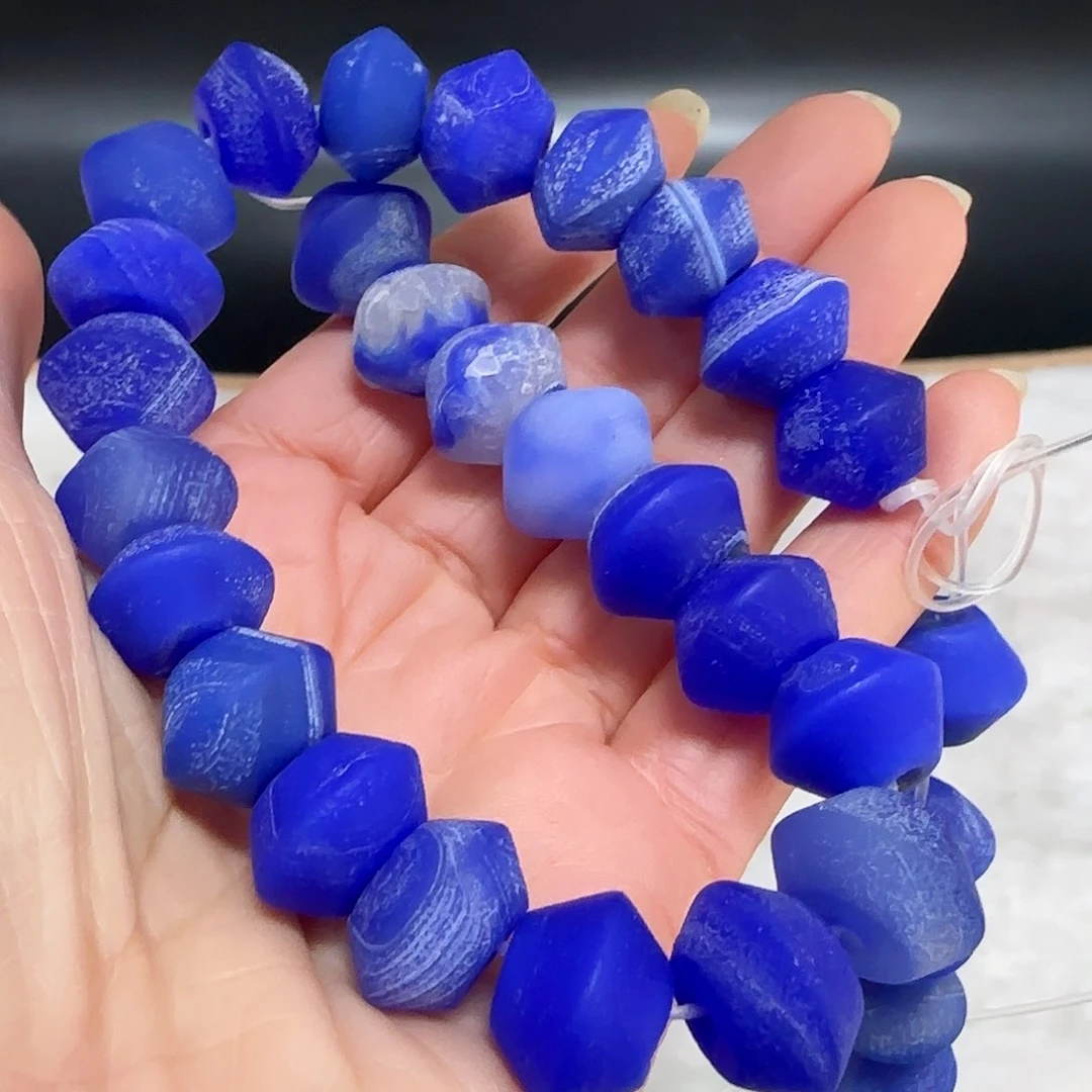 玛瑙/玉髓合金珠宝半成品蓝玛瑙15mm一条