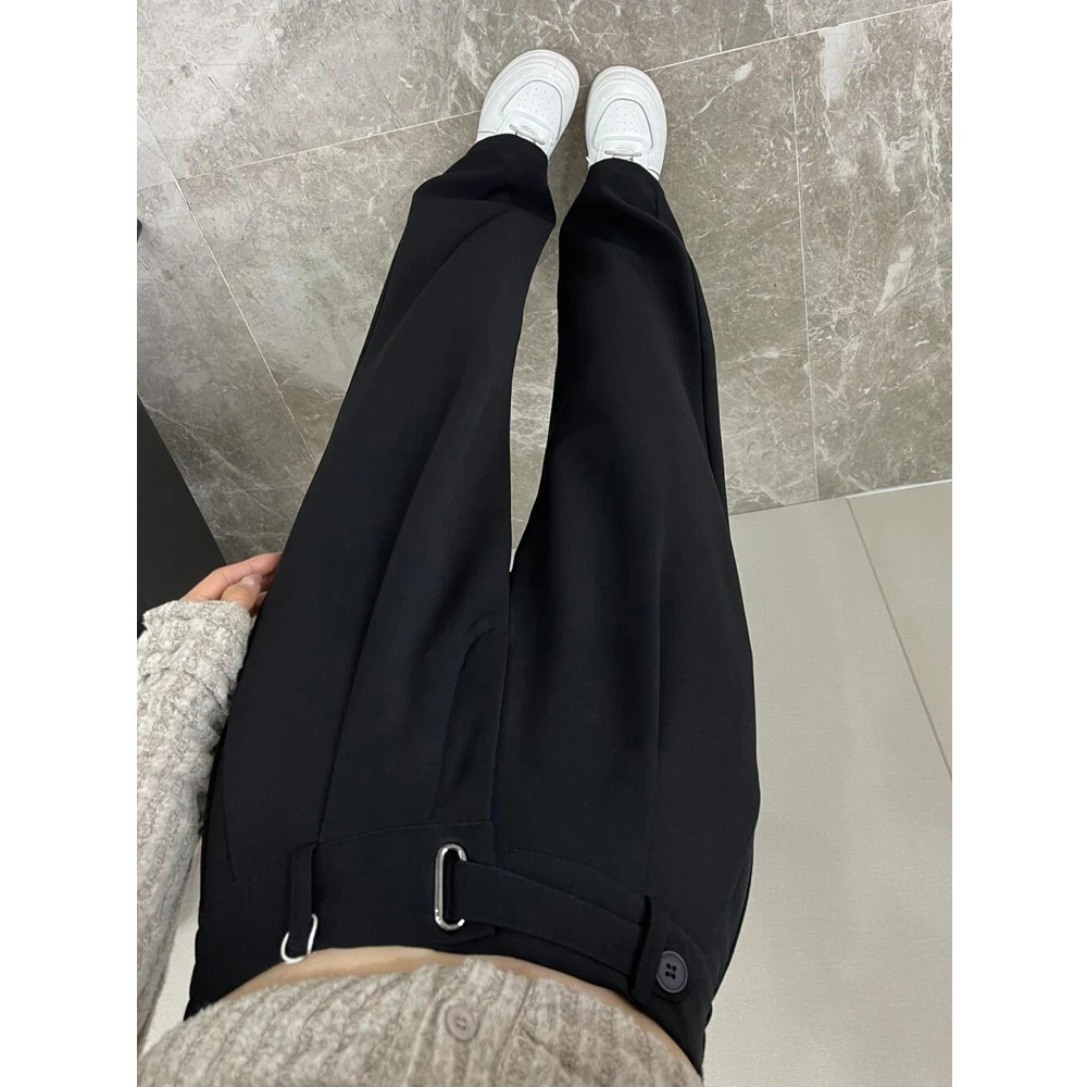 窄版阔腿裤女2025秋季高腰宽松显瘦垂感小个子直筒休闲西装裤