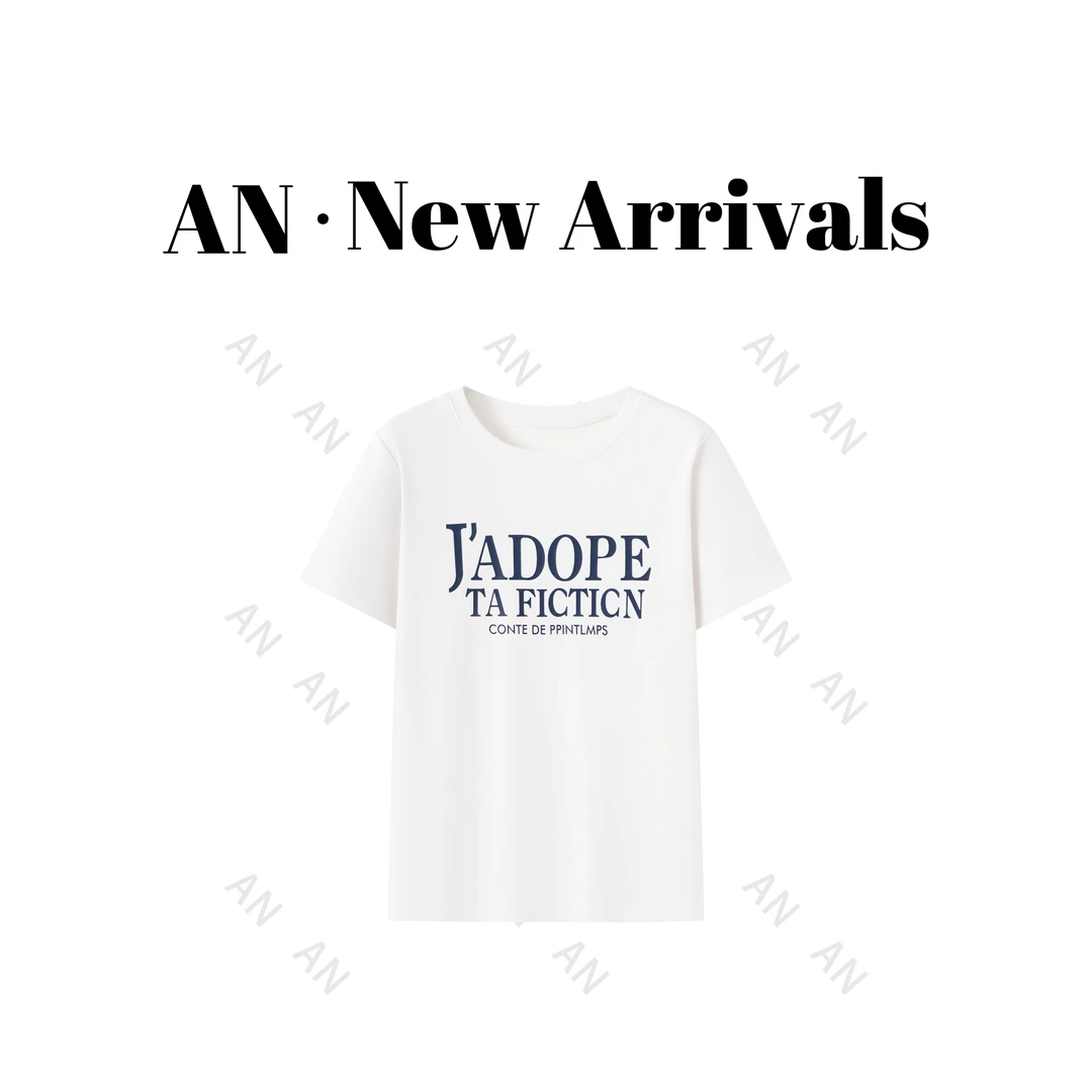 C04387减龄宽松时尚圆领短袖白色字母印花短袖T恤