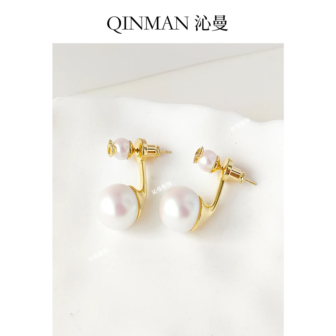 铜合金耳饰 Q2955轻奢珍珠耳钉高级感法式复古耳环925纯银耳饰女