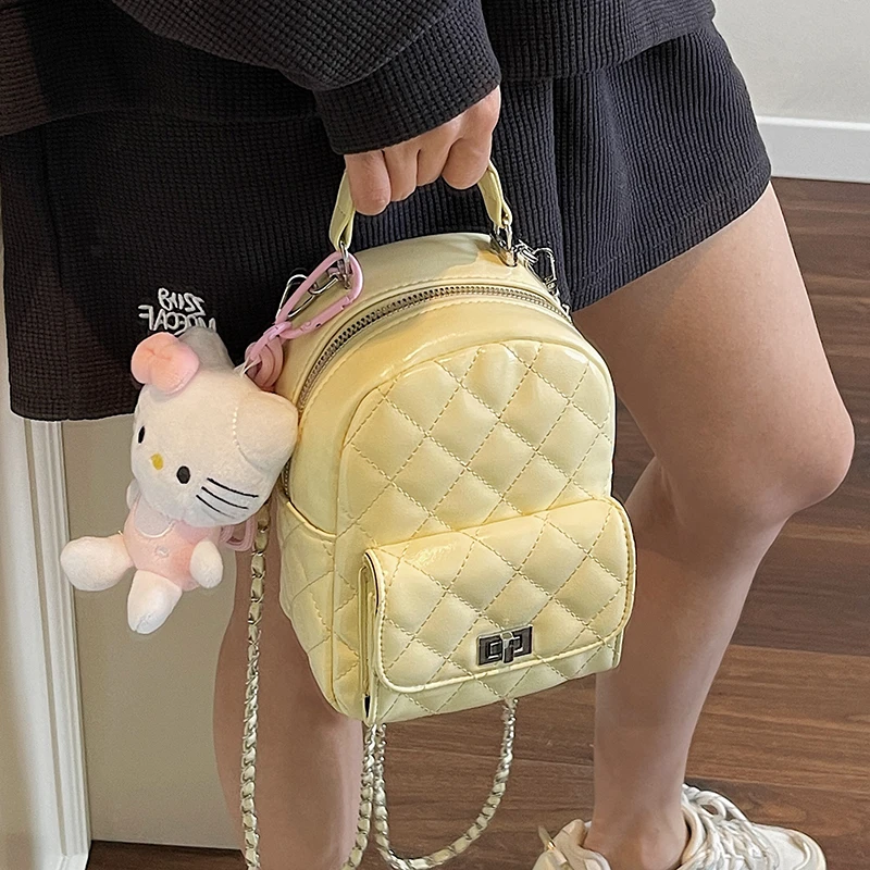 菱格绣线小包包女2025新款精致百搭链条双肩后背包夏天迷你小书包