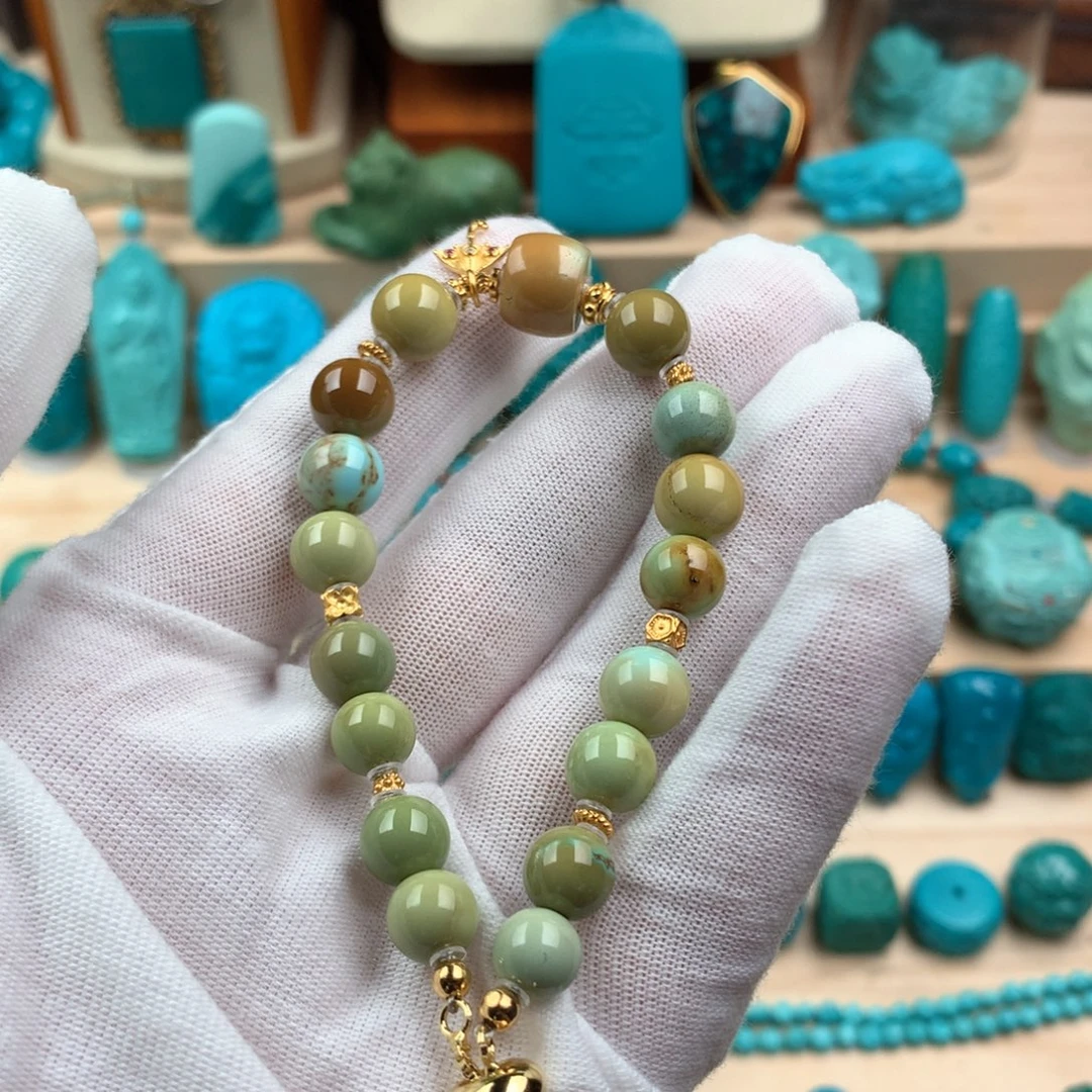合金绿松石圆珠手串