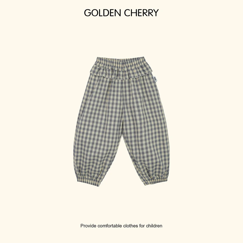 【金樱桃Golden cherry】小童egg格子小裙边百搭休闲九分裤QDD520