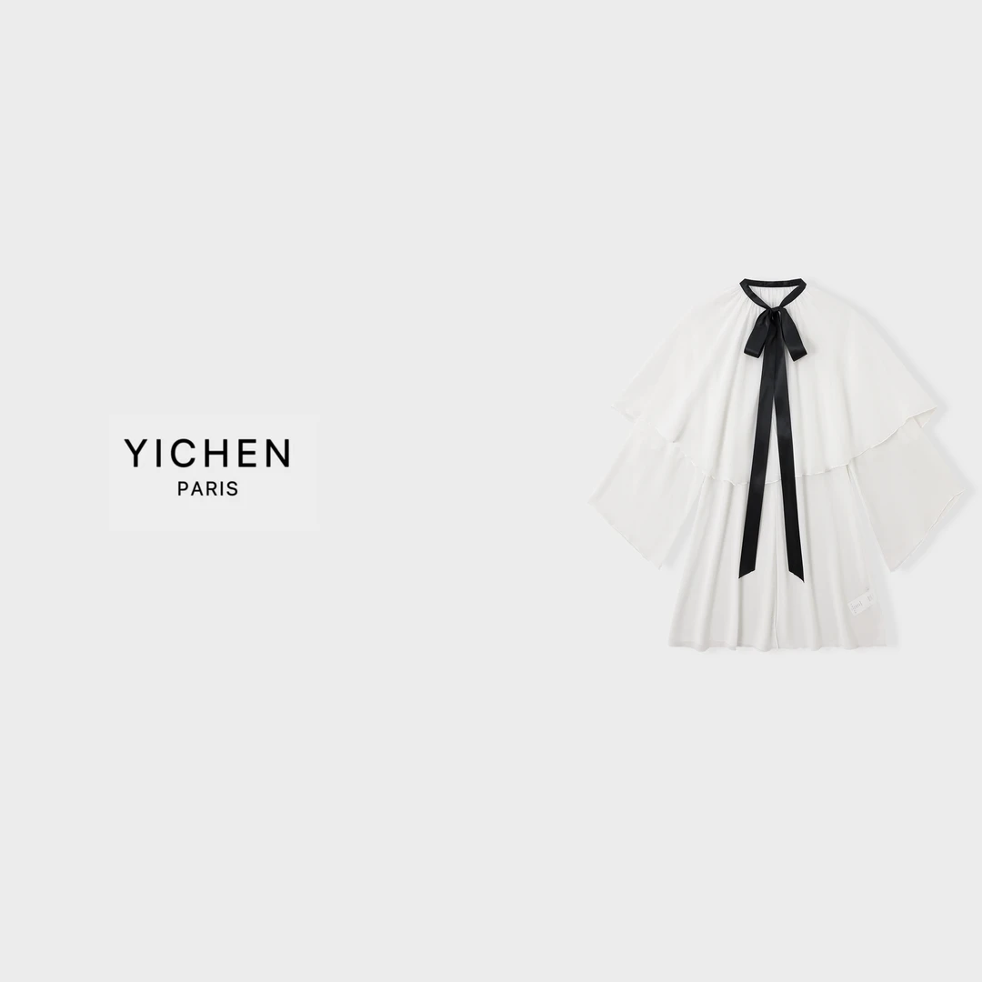 YC 25ss 系带装饰双层纱撞色披肩外套-5145