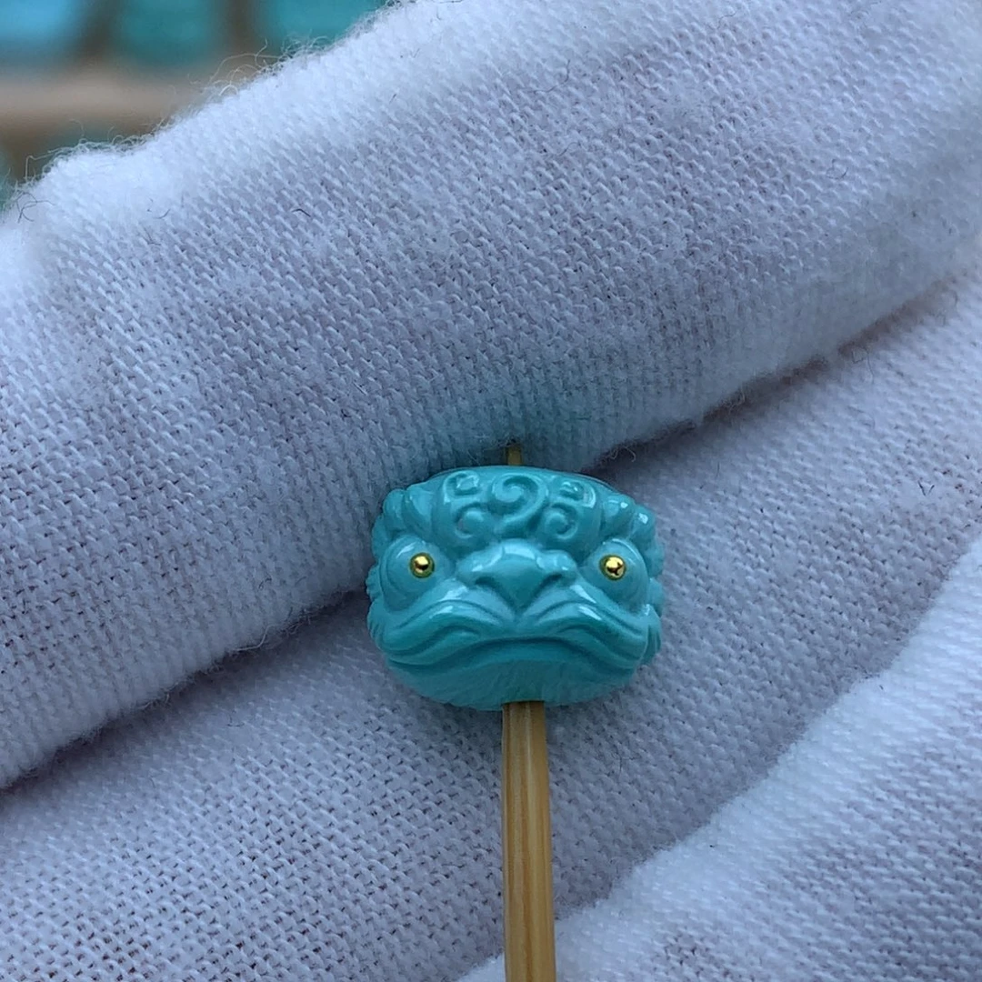 绿松石未镶嵌原矿绿醒狮珠