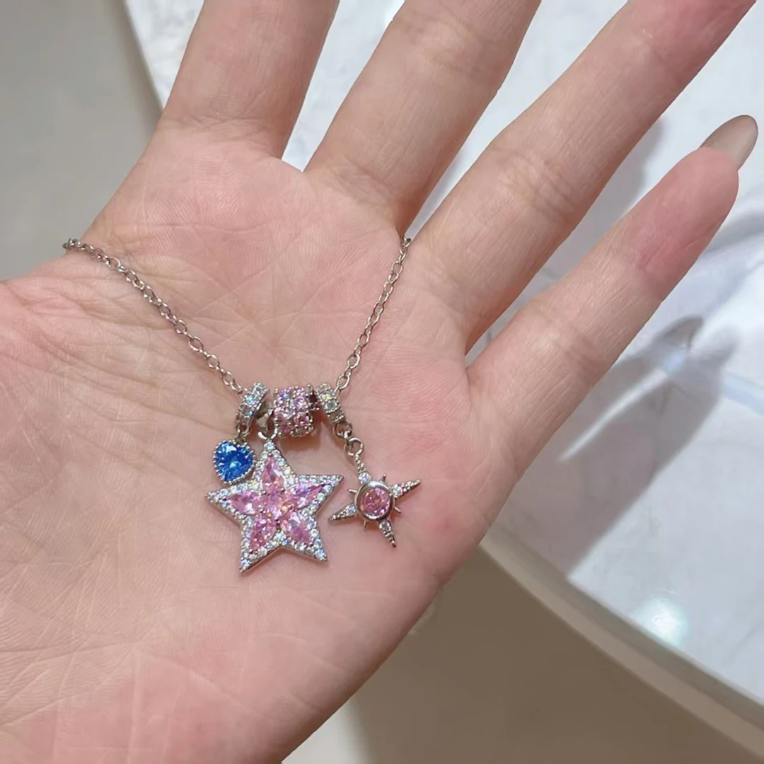 B664粉色星星闪闪项链