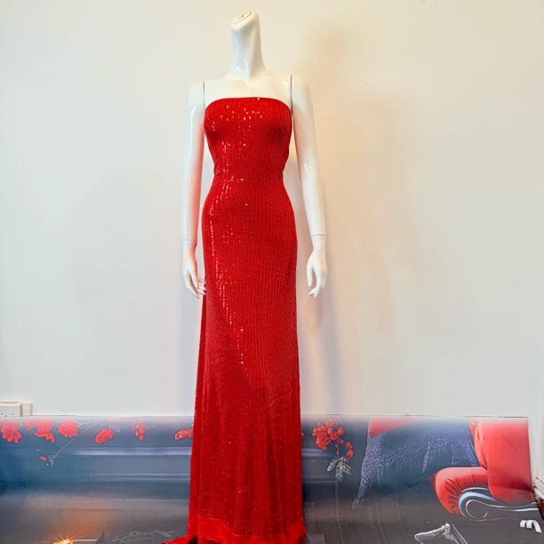 亮片片伴娘团连衣裙面料