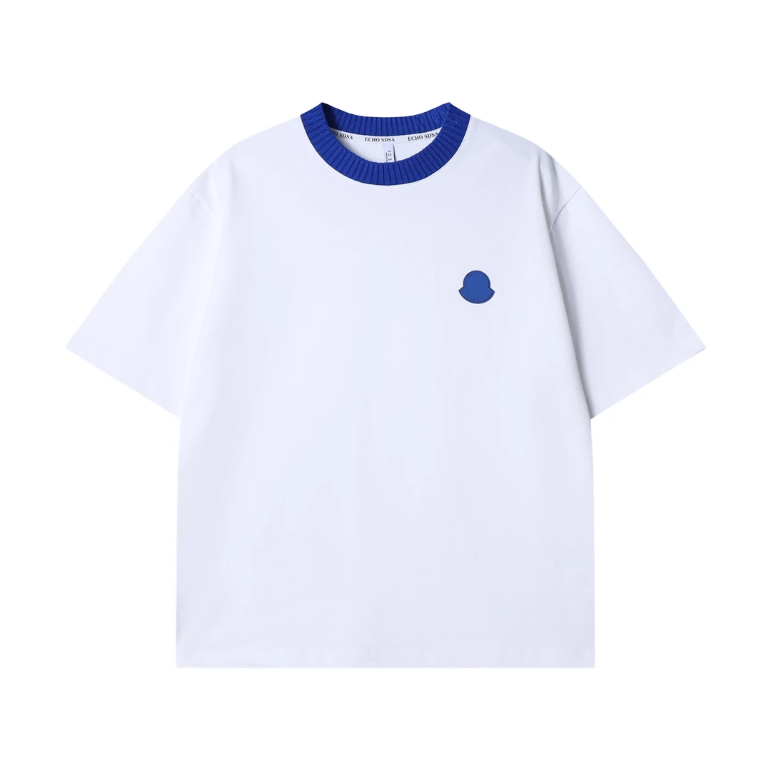 夏季高级感新款韩版蓝白撞色圆领短袖T恤百搭潮流休闲套头上衣