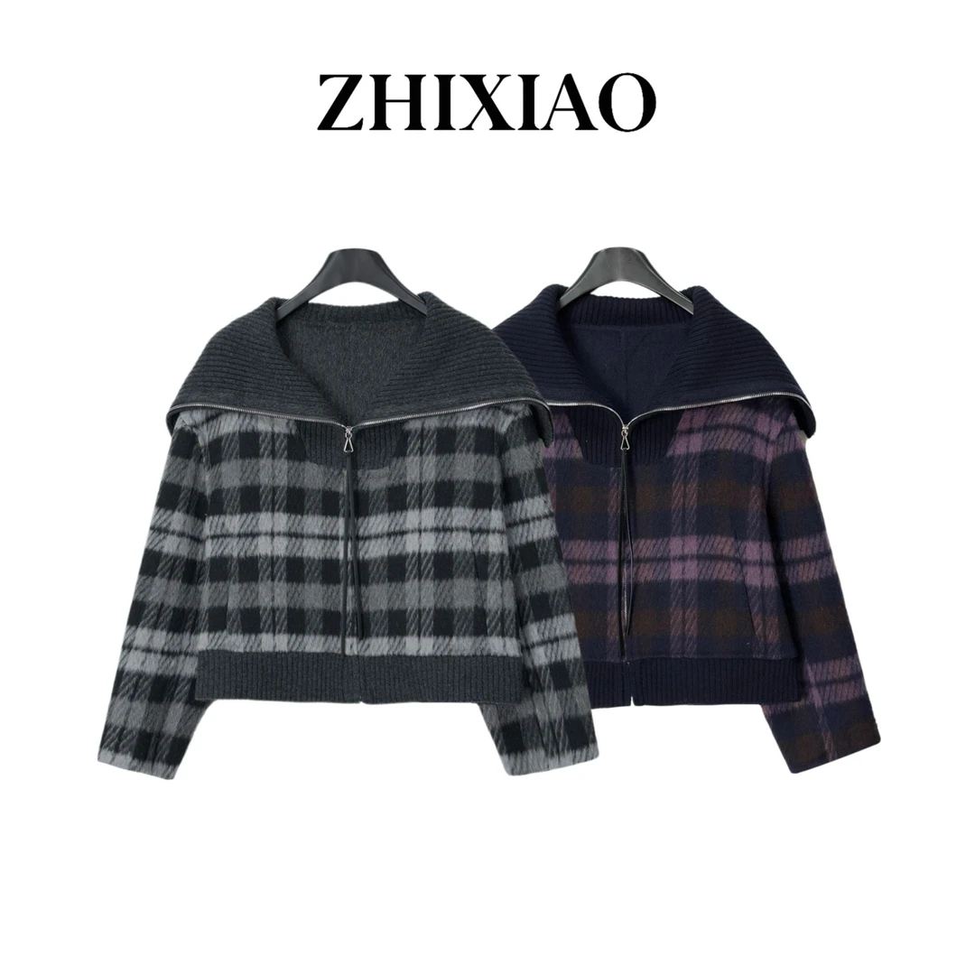 【ZHIXIAO】秋冬新款：格子拉链毛呢外套TR1181