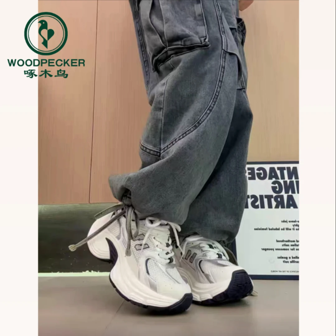 啄木鸟春夏季2025新款老爹鞋厚底透气网面增高系带运动休闲鞋女鞋