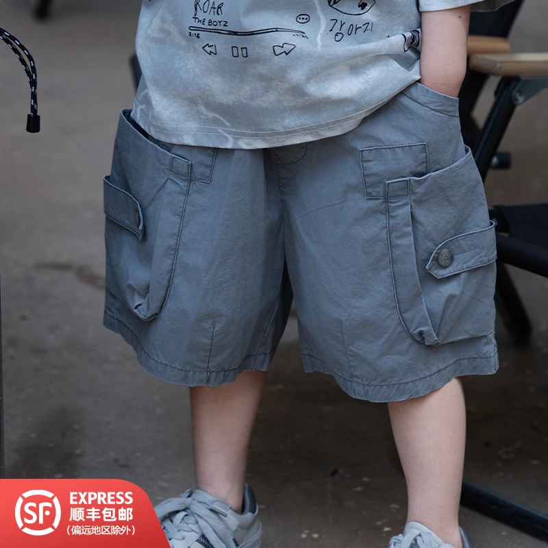 253204儿童夏季简约宽松百搭时尚纯色五分休闲中裤