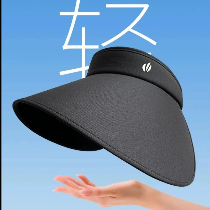 防紫外线太阳帽子女夏季环绕式可折叠空顶帽户外大帽檐黑胶遮阳帽