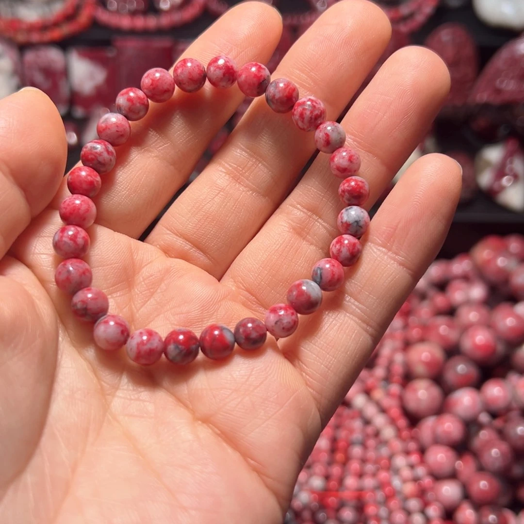 天然辰砂天然朱砂玉化原石满红手串
