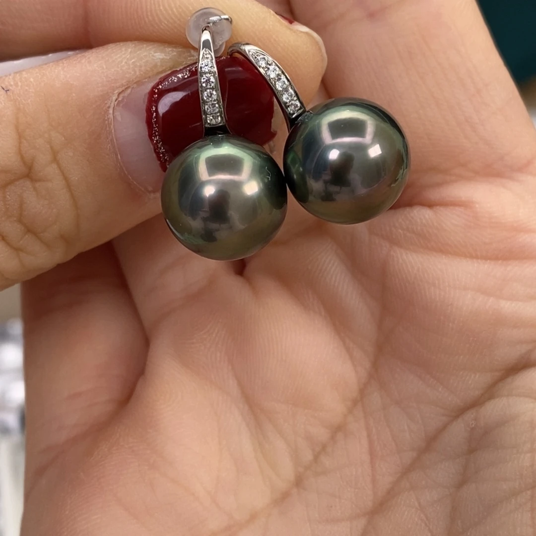 海水珍珠耳饰18K金镶嵌12-13mm