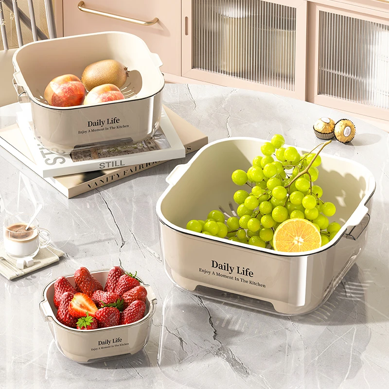 洗菜盆沥水篮家用厨房双层洗菜篮子滤水漏网淘米菜盆客厅水果果盘