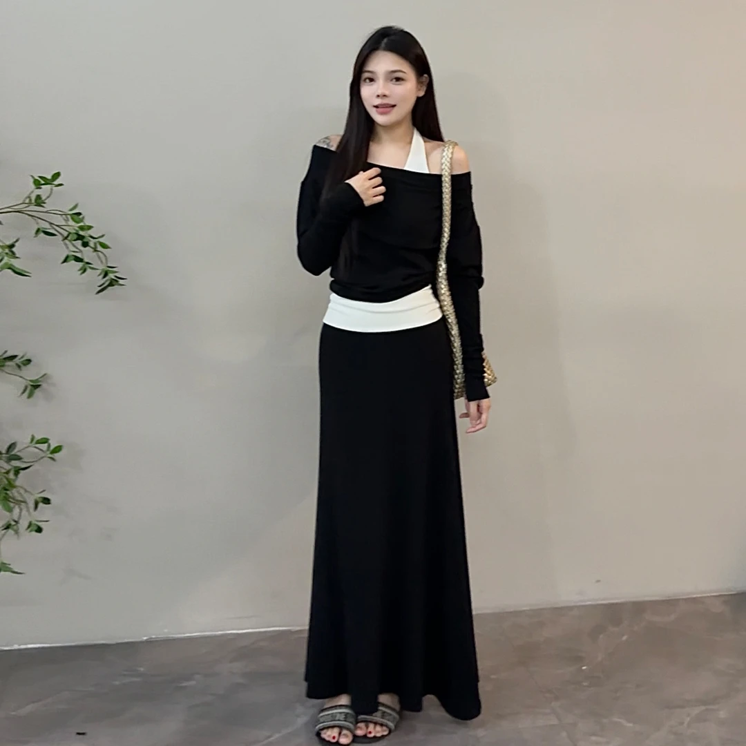 韩系早秋季2025新款爆款绝美巨好看背心长袖连衣裙子女套装三件套