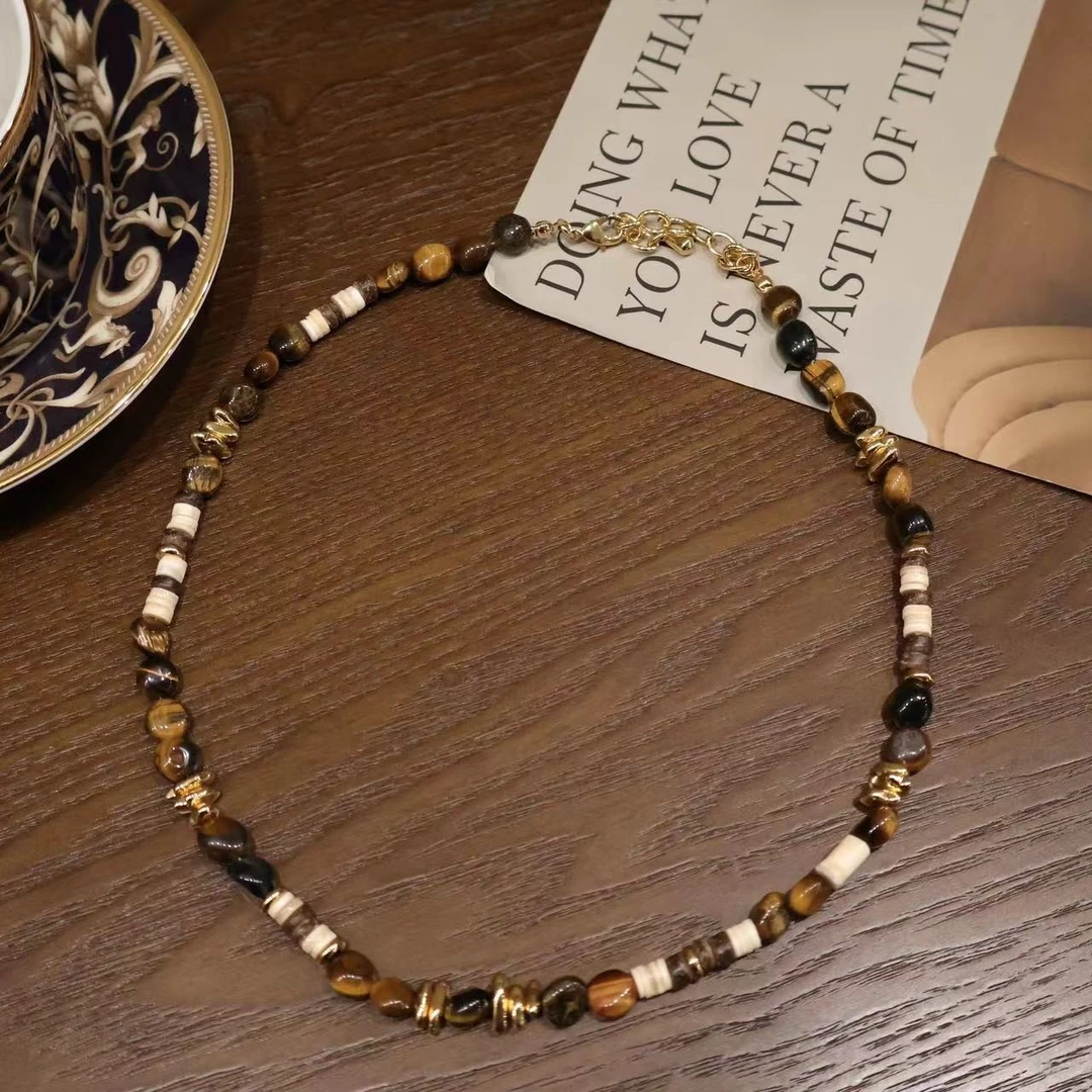 铜石英石项链 LMXPPJ时尚高级感虎眼石串珠复古颈链小众项链C4823