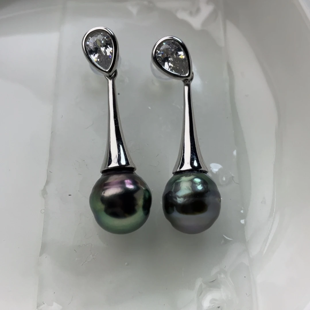 海水珍珠耳饰银S925镶嵌