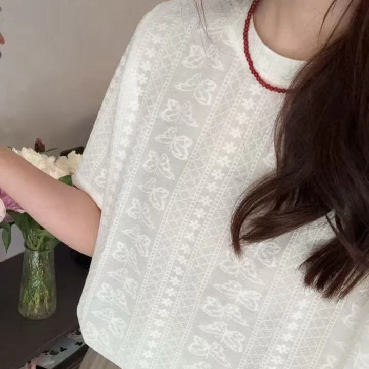 P&C studio 蝴蝶蕾丝短袖T恤