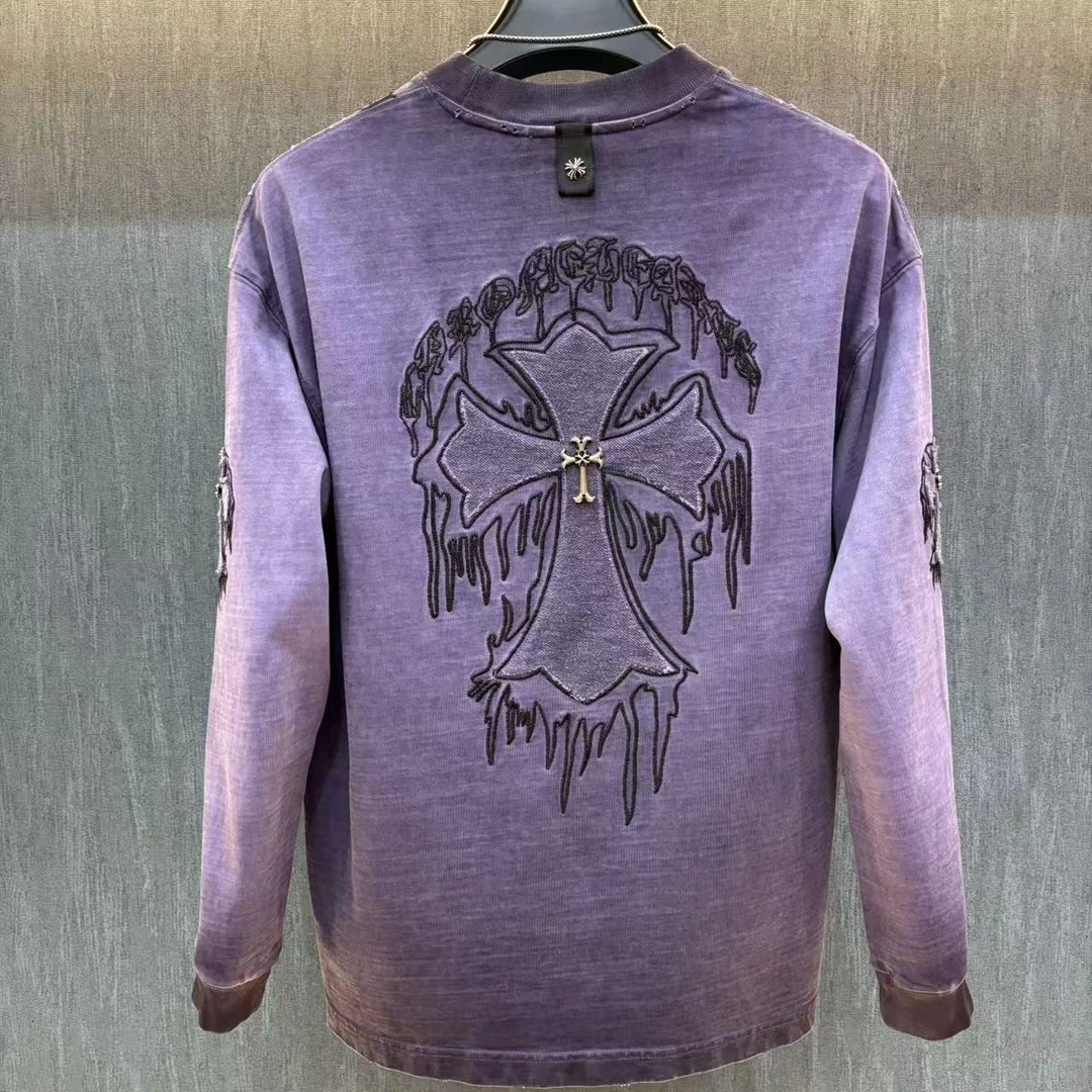 【W轻奢】5016#重工刺绣罗手绘潮流男女T恤打底衫两穿