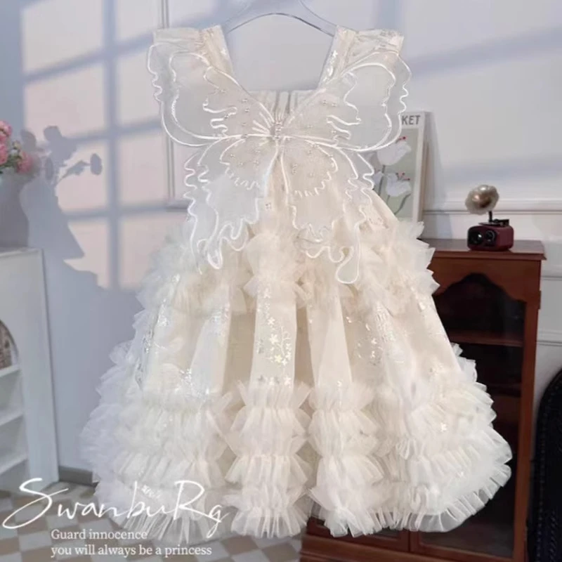 女童公主裙夏季新款洋气女孩网红蝴蝶翅膀裙子时尚飞袖礼服连衣裙