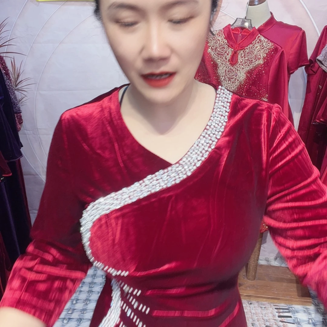范***n丝绒2xl码旗袍连衣裙修身