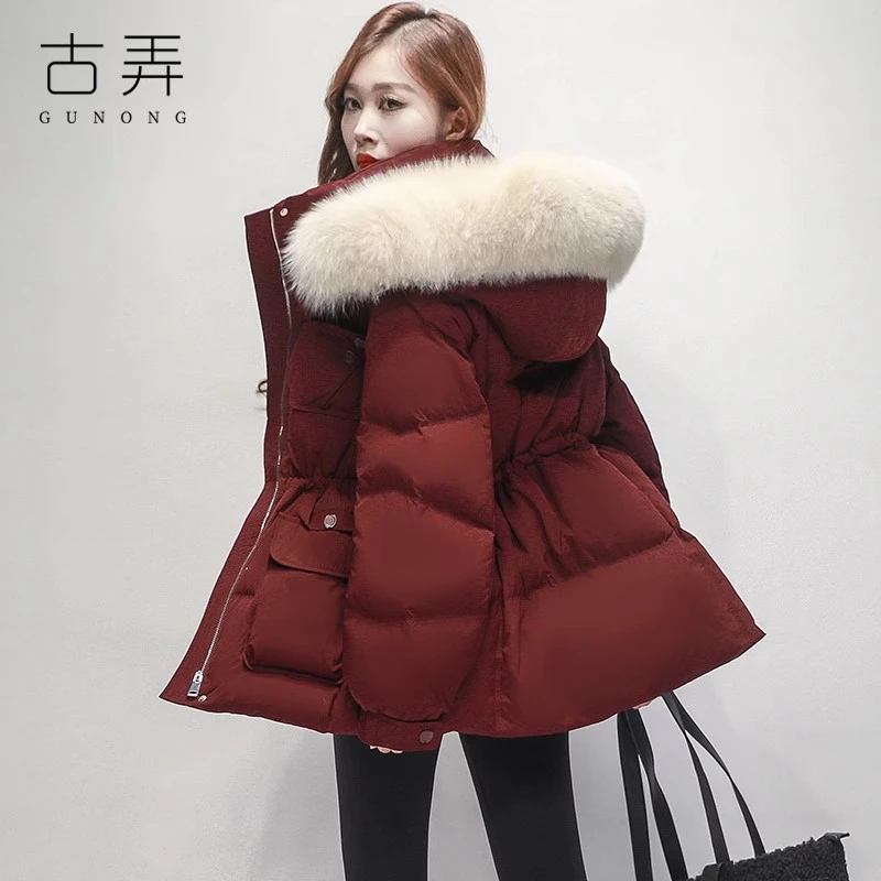 古弄工装羽绒服女中长款冬季商场同款加厚保暖修身时尚洋气派克服