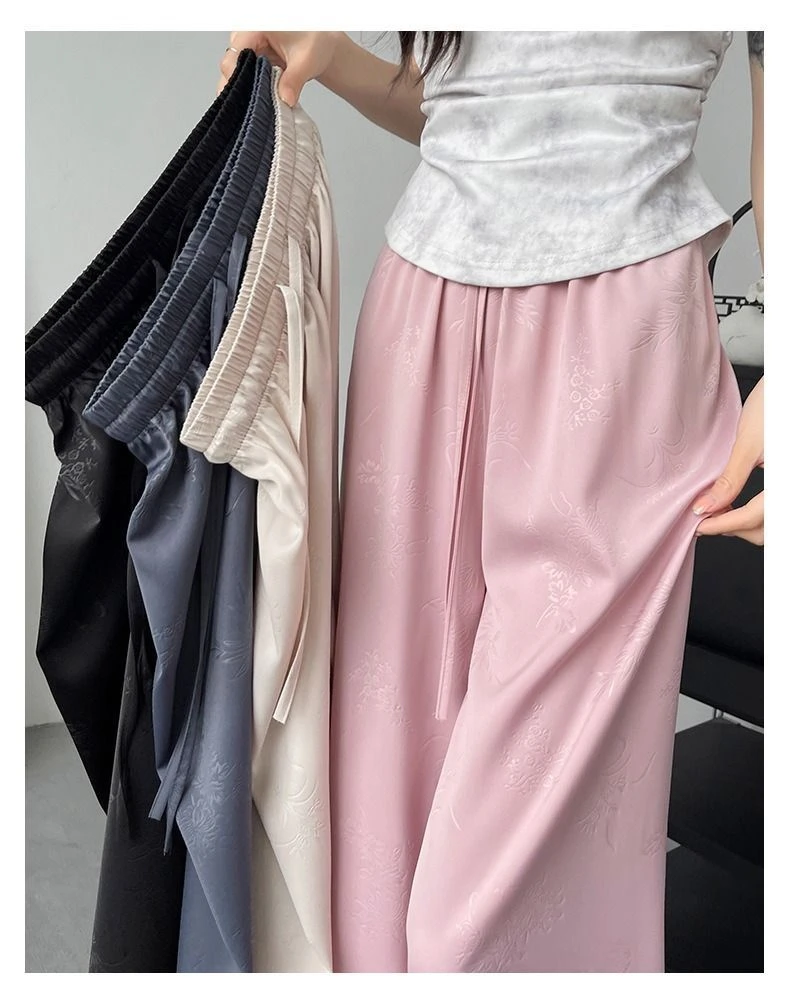 春秋新款胖MM黑色百搭新中式国风阔腿裤女高腰宽松显瘦休闲直筒裤