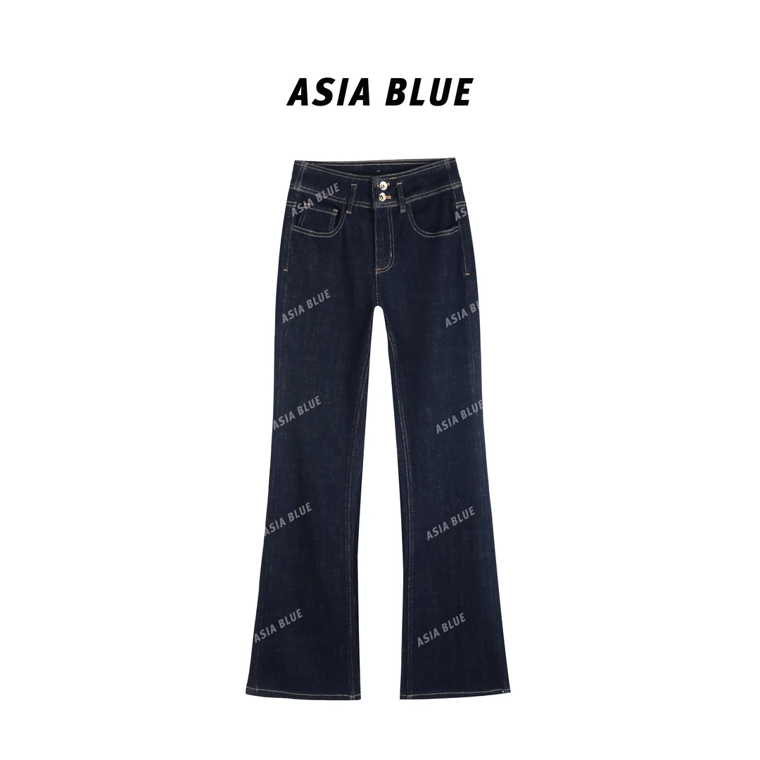 【ASIA BLUE】 2025春季微弹高腰两粒扣显瘦微喇牛仔裤YH6006