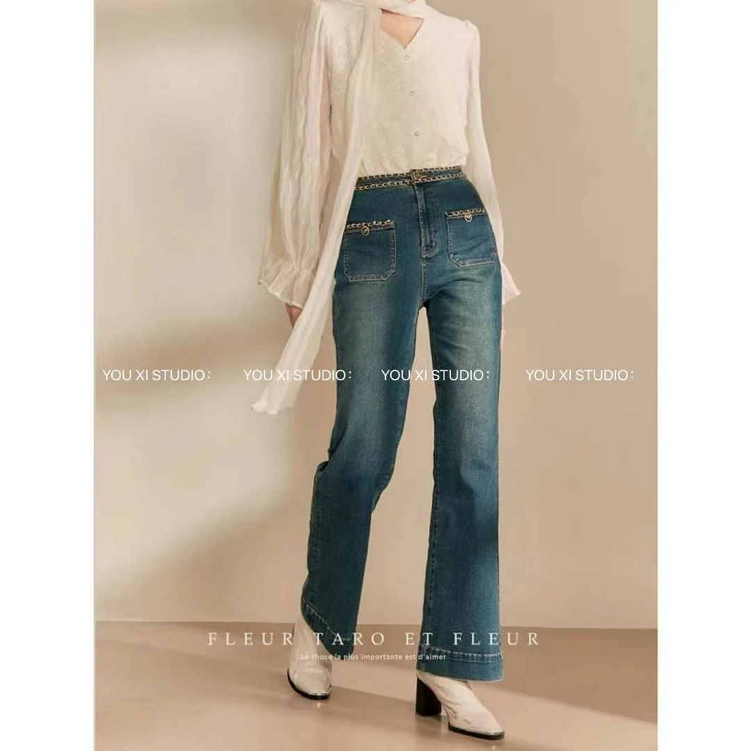 25114-78 高货版型正“布鲁克琳‘’直筒阔腿牛仔裤女