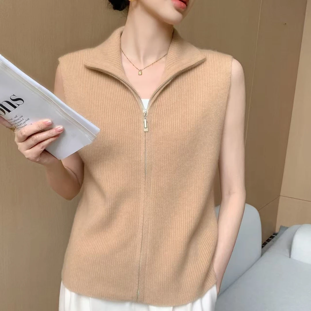 100%纯羊绒衫女高领立领坎肩开衫针织马甲设计网红洋气炸街女装