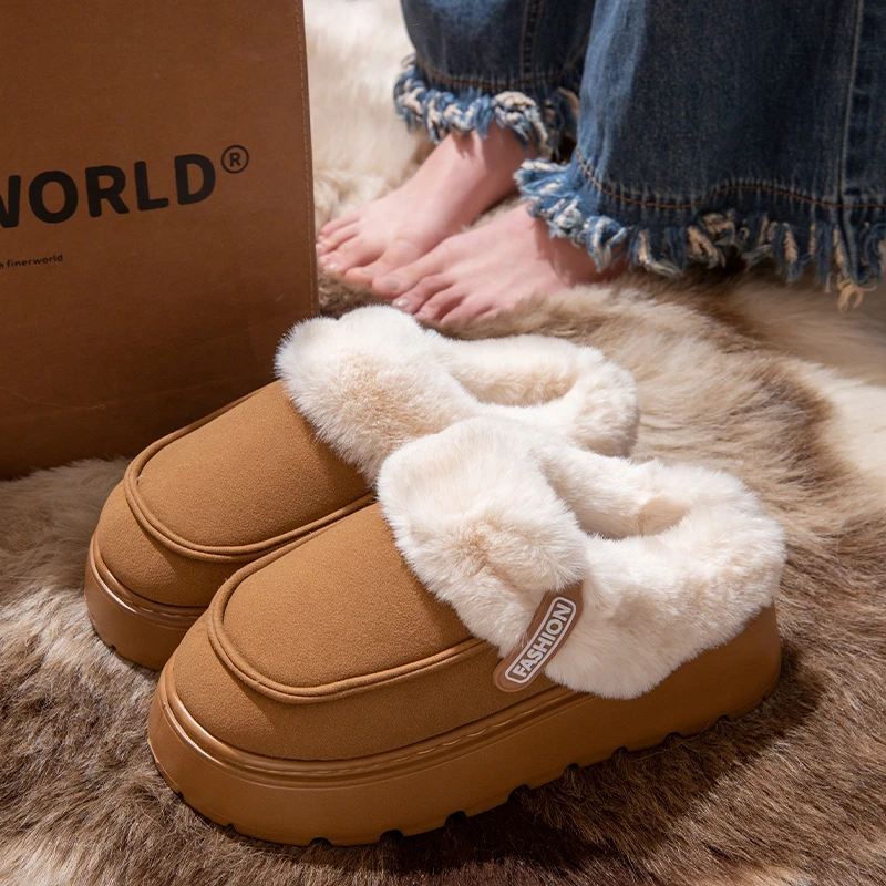 ECAC厚底增高棉拖鞋女款外穿2025新款秋冬季加绒加厚保暖棉鞋女士